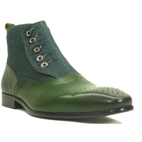 Carrucci Emerald Genuine Suede Leather Button-up Denim Zip Boots KB524-12.