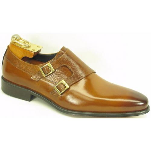 Carrucci Cognac Genuine Leather Double Monk Strap Shoes KS099-3003.