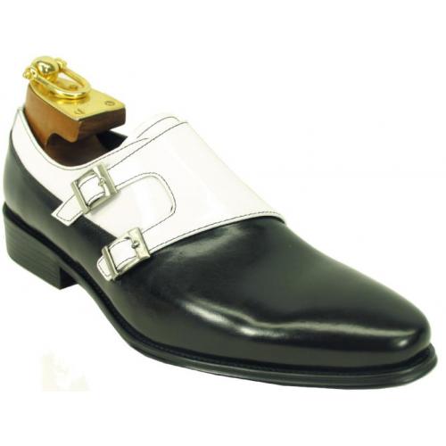 Carrucci Black / White Genuine Leather Double Monk Strap Shoes KS099-3003.
