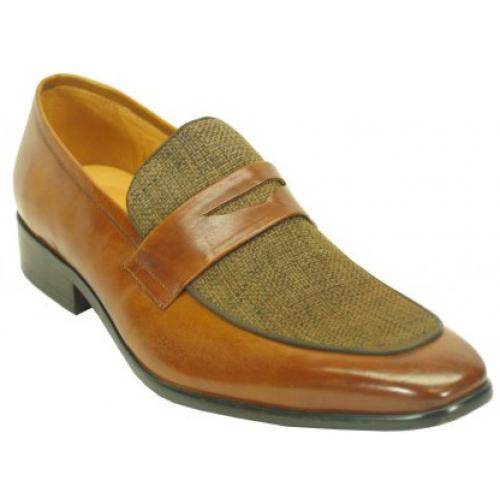 Carrucci Cognac Genuine Leather Denim Loafer Shoes KS2240-12CC.