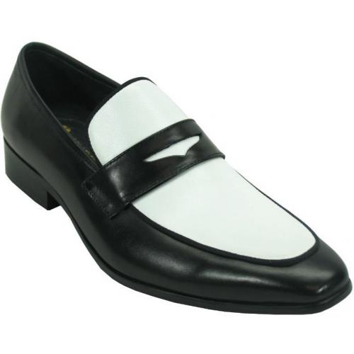 Carrucci Black/White Genuine Leather Two Tone Penny Loafer Shoes  KS2240-12T.
