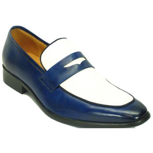 Carrucci Navy/White Genuine Leather Two Tone Penny Loafer Shoes  KS2240-12T.