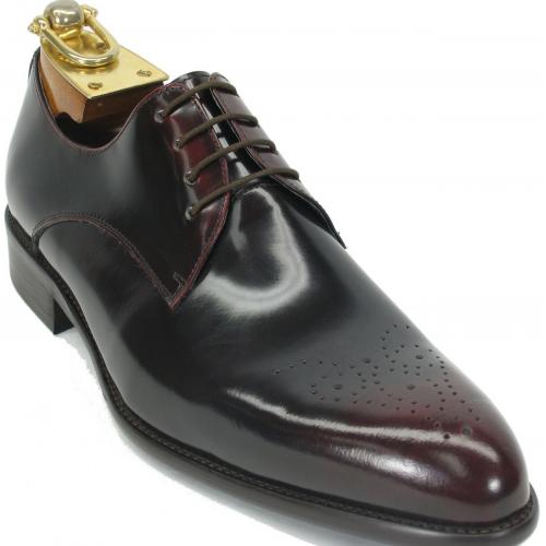Carrucci Black / Burgundy Genuine Patent Leather Perforated Lace-up Oxford Shoes KS479-04.