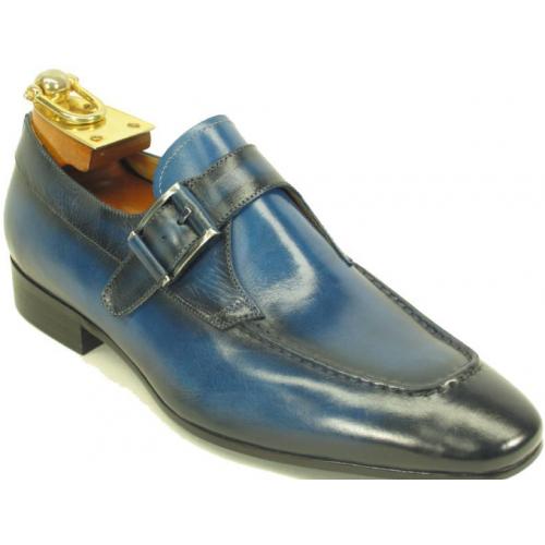 Carrucci Navy Genuine Leather Buckle Slip-On Loafer Shoes KS502-03.