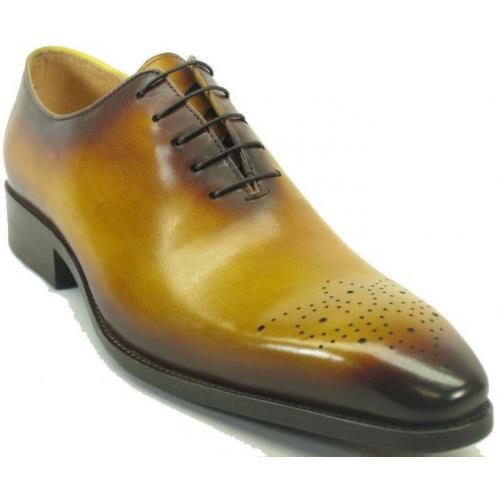Carrucci Cognac Genuine Leather Lace -up Whole Cut Oxford Shoes KS503-36.