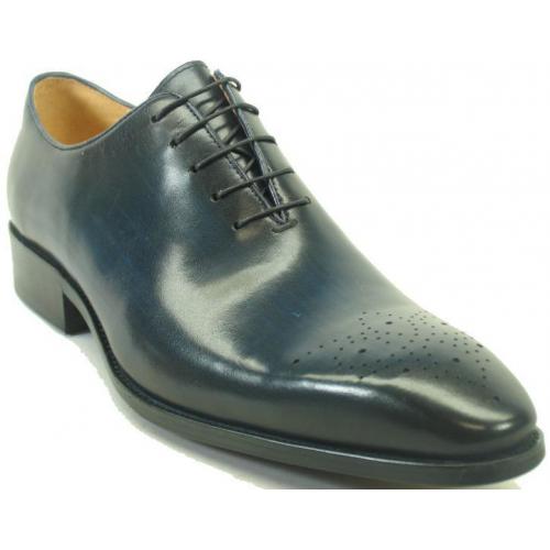 Carrucci Navy Genuine Leather Lace -up Whole Cut Oxford Shoes KS503-36.