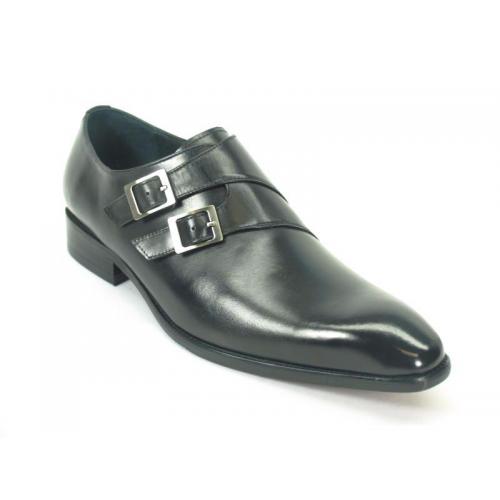 Carrucci Black Hand Speckled / Burnished Calfskin Double Monk Strap Shoes KS503-37.