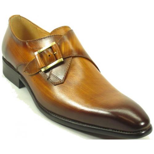 Carrucci Cognac Genuine Leather Monk Strap Buckle Loafer Shoes KS503-39.