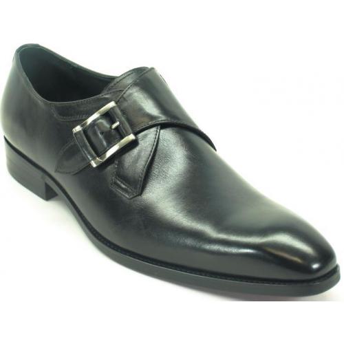 Carrucci Black Genuine Leather Monk Strap Buckle Loafer Shoes KS503-39.