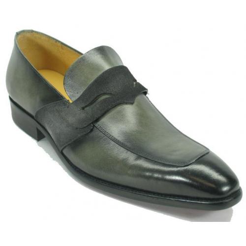 Carrucci Grey Genuine Leather Modern Penny Loafer Shoes KS503-40.