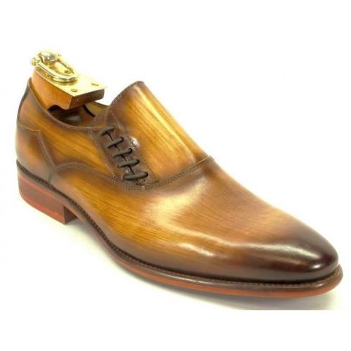 Carrucci Cognac Genuine Leather With Decorative Lace-up Slip-on Loafer KS506-16.