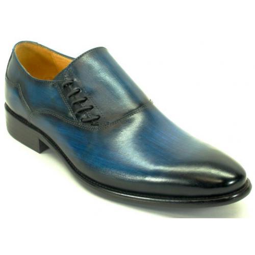 Carrucci Navy Genuine Leather With Decorative Lace-up Slip-on Loafer KS506-16.