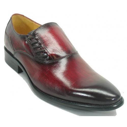 Carrucci Burgundy Genuine Leather With Decorative Lace-up Slip-on Loafer KS506-16.