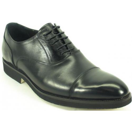 Carrucci Black Genuine Leather Oxford Shoes With Matching Sole KS511-11M.