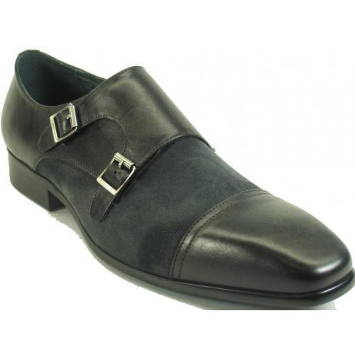 Carrucci Black Genuine Leather / Suede Double Monk Strap Loafer KS524-16SC .
