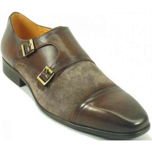 Carrucci Brown Genuine Leather / Suede Double Monk Strap Loafer KS524-16SC .