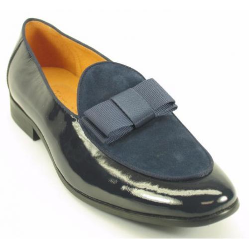 Carrucci Black / Navy Genuine Leather / Suede Formal Dress Shoes With Bow KS525-210SP.