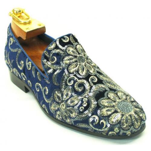 Carrucci Sapphire Genuine Velvet Hand Embroidered Bling Dress Shoes KS805-07SV.