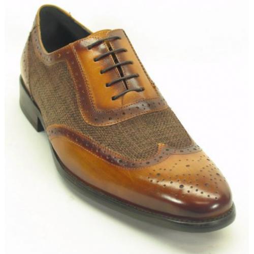 Carrucci Brown Genuine Plaid Leather Wingtip Oxford Lace-Up Shoes KS886-11CC.