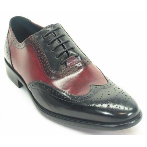 Carrucci Black / Burgundy Genuine Leather Wingtip Oxford Lace-Up Shoes KS886-11T.