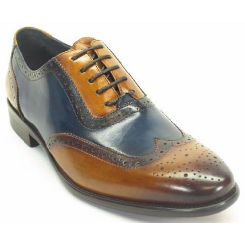 Carrucci Brown / Navy Genuine Leather Wingtip Oxford Lace-Up Shoes KS886-11T.
