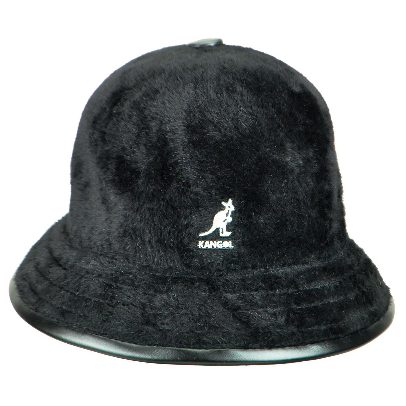 Kangol Black Shavora Genuine Angora Rabbit Fur / PU Leather Bucket Hat ...