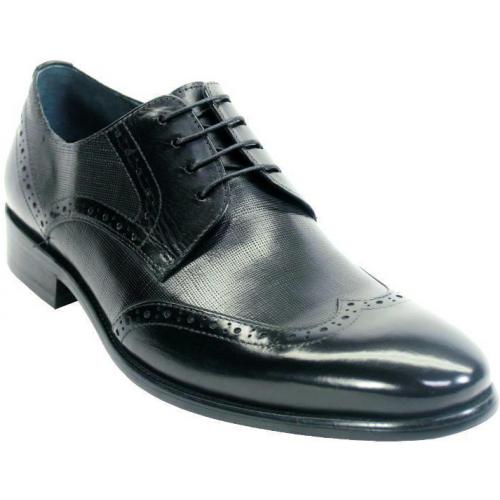 Carrucci Black Genuine Leather Oxford Wingtip Shoes KS886-734.