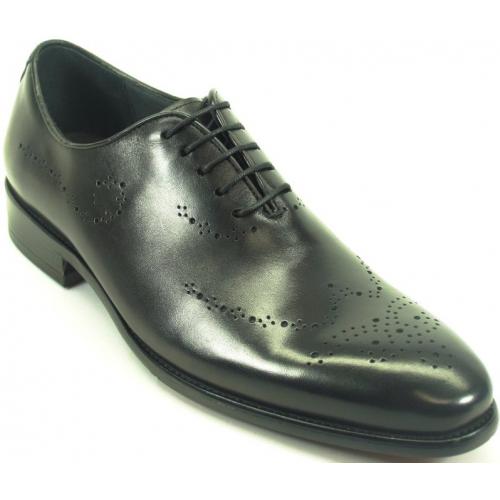 Carrucci Black Genuine Leather Whole Cut Oxford with Medallions Shoes KS886-731.