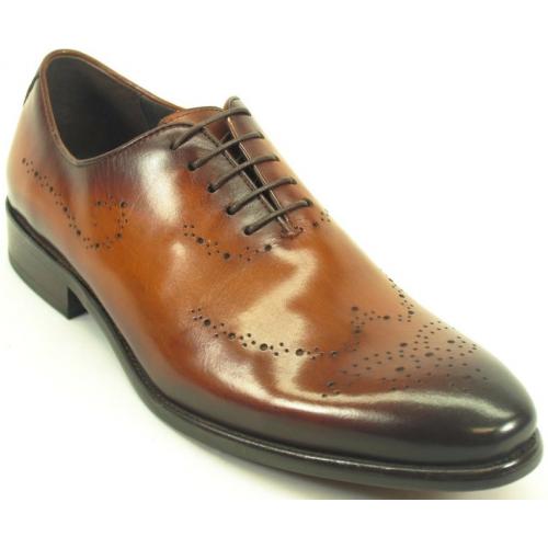Carrucci Cognac Genuine Leather Whole Cut Oxford with Medallions Shoes KS886-731.