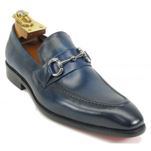 Carrucci Navy Genuine Leather Signature Buckle Loafer KS503-02.