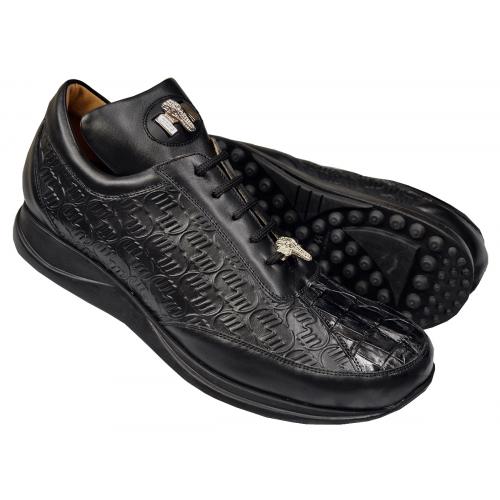 Mauri 8936 Black Hornback Crocodile Tail / Mauri Embossed Nappa Leather Sneakers