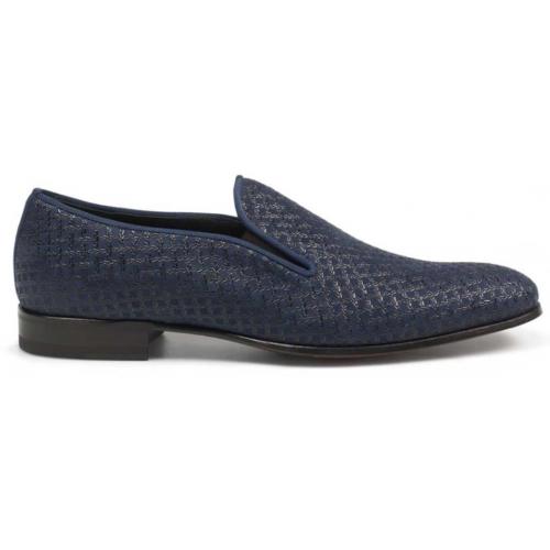 Mezlan "Boheme II" 6204-1 Blue Genuine Decorative Embossed Patterned Suede Loafer Shoes.