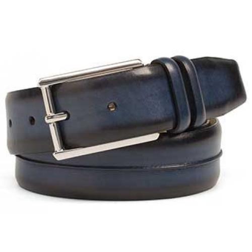 Mezlan "AO10952" Medium Blue Genuine Calfskin Leather Belt .