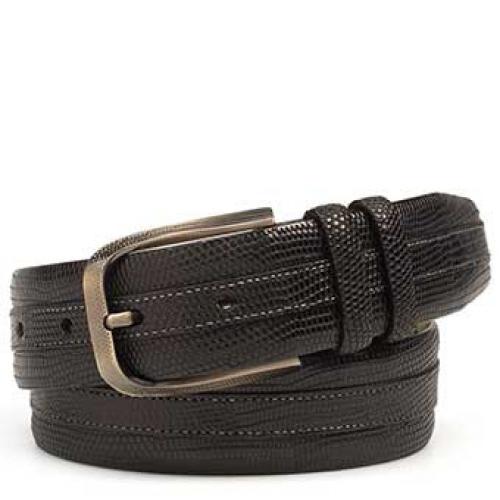 Mezlan "AO10954" Black Genuine Lizard Leather Brushed Silver Buckle With Embossed Design Belt .