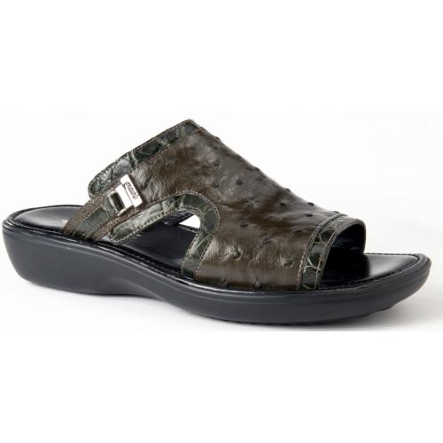 Mauri "5017" Olive Genuine Crocodile / Ostrich Platform Sandals.