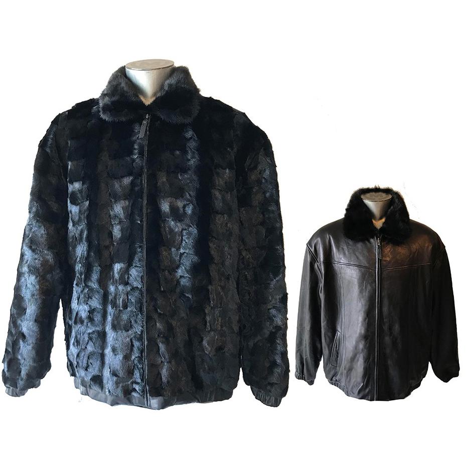 Winter Fur Black Diamond Mink Jacket Reversible to Leather With Full ...