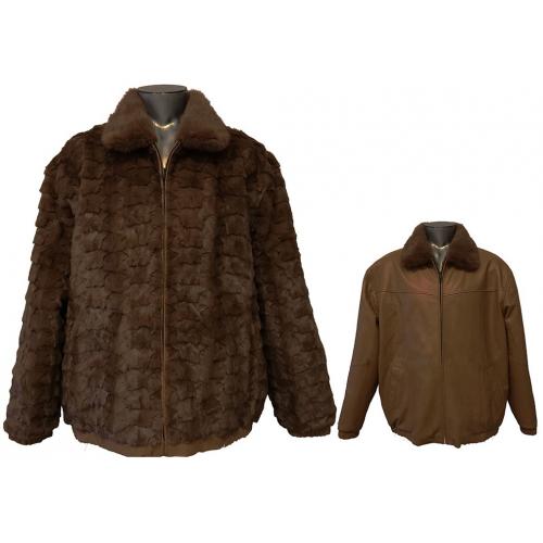 Winter Fur Brown Diamond Mink Jacket Reversible to Leather With Full Skin Mink Collar M00R01BRR.