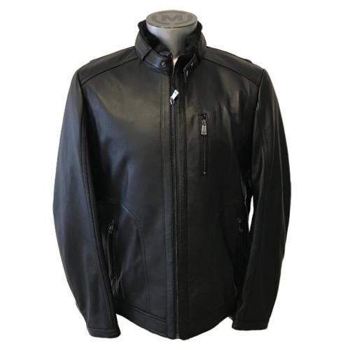 Winter Fur Black Leather Jacket With Full Skin Mink Lining M00R04BK.