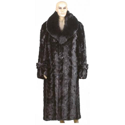 Winter Fur Black Mink Paws Pea Full Length Coat With Full Skin Fox Collar M69F01BKF.