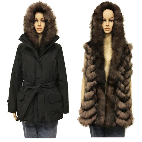 Winter Fur Ladies Sable Reversible And Removable Fox Fur To Fabric Parka G05.