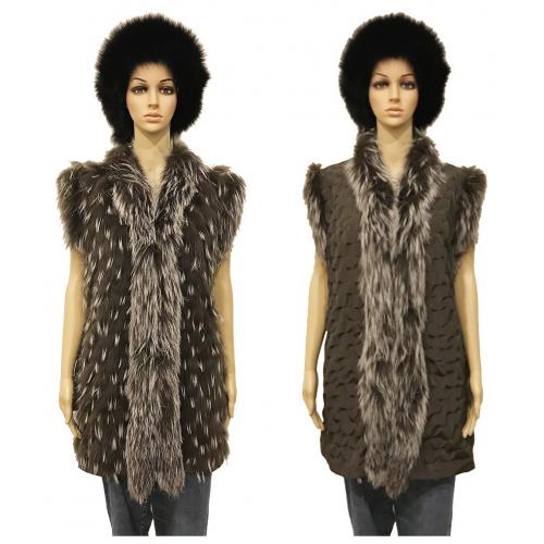 Winter Fur Ladies Grey Reversible And Removable Fox Fur To Fabric Parka G08.