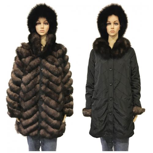 Winter Fur Ladies Sable Reversible And Removable Fox Fur To Fabric Parka G04.