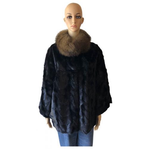 Winter Fur Ladies Black Paws Cape With Sable Genuine Mink Fur Cape W69P02BK.