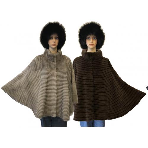 Winter Fur Ladies Genuine Mink With Stripes Cape H02.