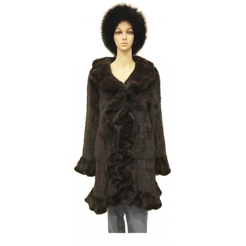 Winter Fur Ladies Brown Genuine Mink Knitted 3/4 Coat W09QBR.