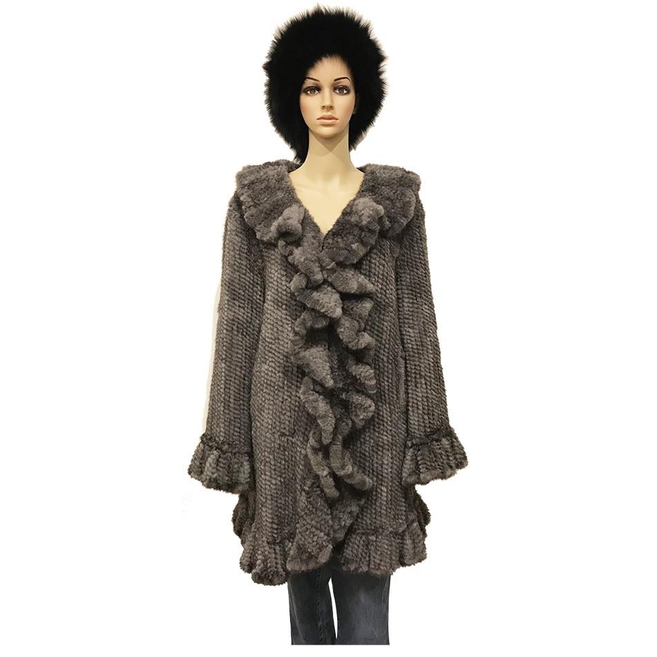 Winter Fur Ladies Blue Iris Genuine Mink Knitted 3/4 Coat W09QBI ...