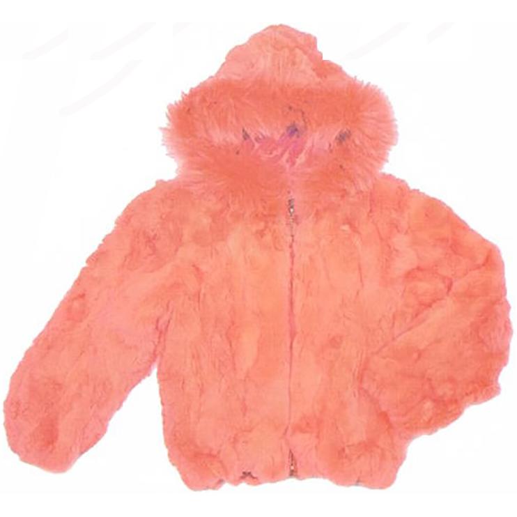 Winter Fur Kid's Pink Genuine Rex Rabbit Jacket with Fox Trimmed Hood