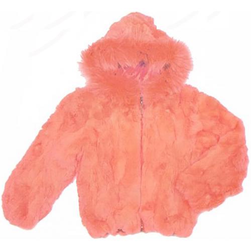 Winter Fur Kid's Peach Genuine Rex Rabbit Jacket with Fox Trimmed Hood K08R02.