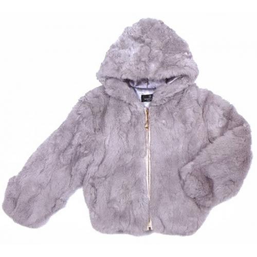 Winter Fur Kid's Grey Genuine Rex Rabbit Jacket With Hood K08R02.