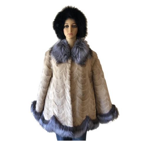 Winter Fur Ladies Pearl Genuine Mink Paws Top With Silver Fox Trimming W69S07PE.